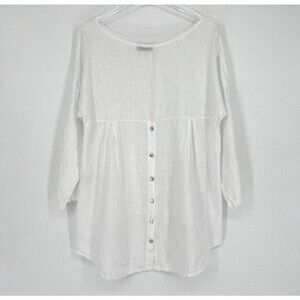 Womens Small Italian Linen Blouse Lightweight Terzo Millennio L/S Top White
